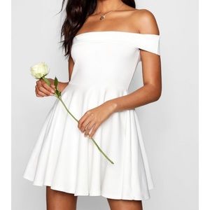 Boohoo off the shoulder white dress
